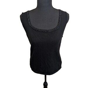 Forte Cashmere Vintage Top Black beaded Cozy Soft Casual Size Large